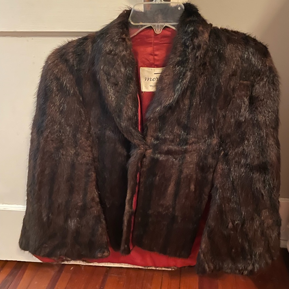 Fur evening drape. Brown shadowed Minx.